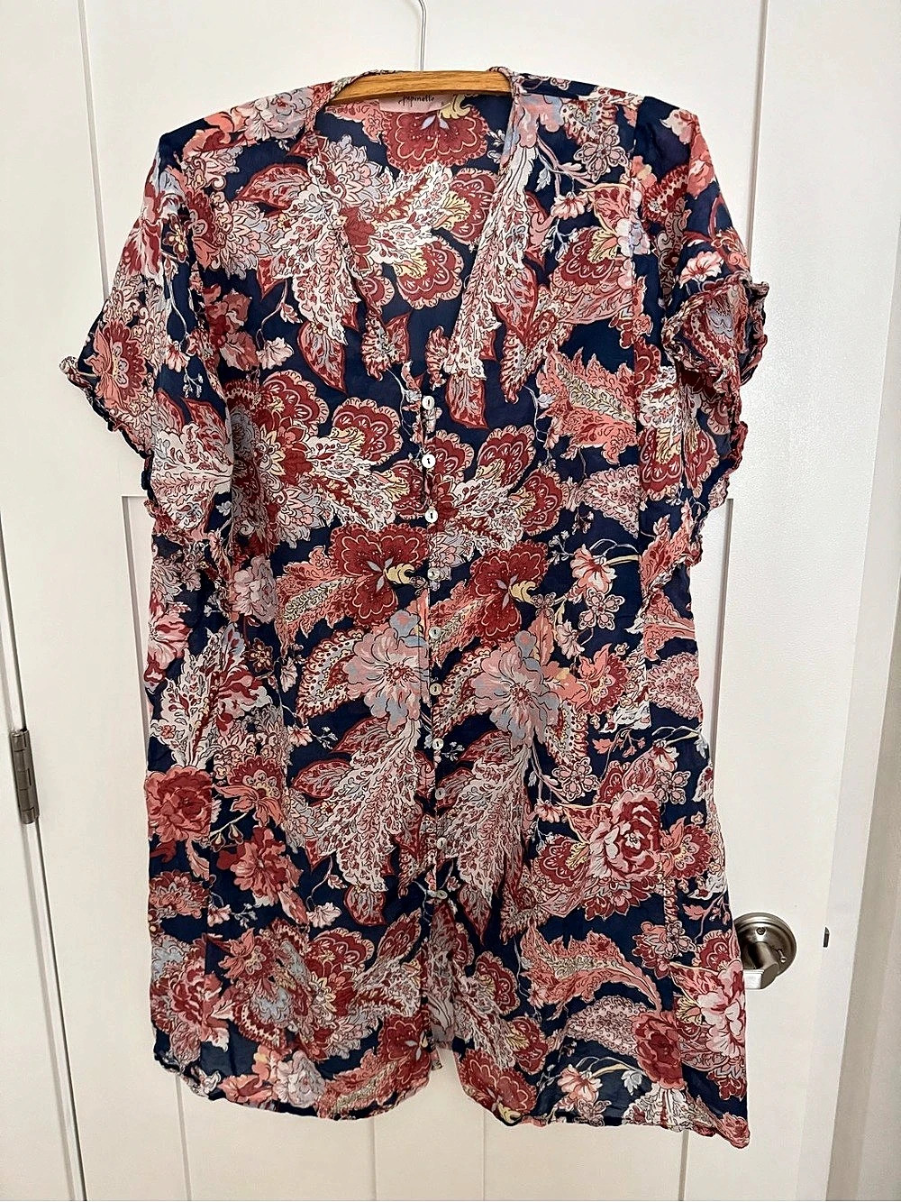 Papinelle Ella Frill Nightie Floral Print Blue Indigo cotton/silk blend Size Sma
